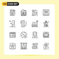 16 Universal Outlines Set for Web and Mobile Applications contact center television call sink Editable Vector Design Elements