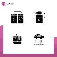 Mobile Interface Solid Glyph Set of 4 Pictograms of banking spa payment jar wedding Editable Vector Design Elements