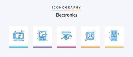 electrónica azul 5 5 icono paquete incluso . televisor. seguridad. remoto. enchufe. creativo íconos diseño vector