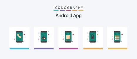 Android App Flat 5 Icon Pack Including book. phone. mobile. mobile. app. Creative Icons Design vector