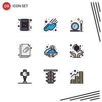 Filledline Flat Color Pack of 9 Universal Symbols of fog cloud make file attachment Editable Vector Design Elements