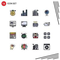 Set of 16 Modern UI Icons Symbols Signs for develop app office location flag Editable Creative Vector Design Elements