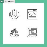 4 User Interface Line Pack of modern Signs and Symbols of database web development secure coding dope Editable Vector Design Elements