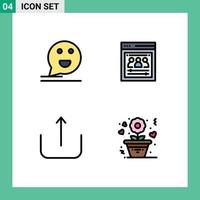 Pictogram Set of 4 Simple Filledline Flat Colors of bubble multimedia happy remote team upload Editable Vector Design Elements