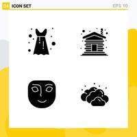 4 Universal Solid Glyphs Set for Web and Mobile Applications blouse frock happy house home cloud Editable Vector Design Elements