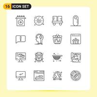 Mobile Interface Outline Set of 16 Pictograms of basic chat fork truck audiometer grownup Editable Vector Design Elements