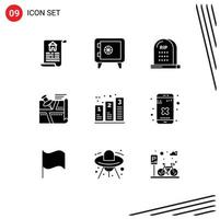 Set of 9 Modern UI Icons Symbols Signs for chart map graveyard pin route Editable Vector Design Elements