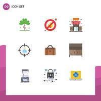 Mobile Interface Flat Color Set of 9 Pictograms of bag target building target human Editable Vector Design Elements