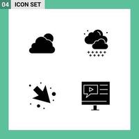 Modern Set of 4 Solid Glyphs Pictograph of sky right cloudy weather media Editable Vector Design Elements