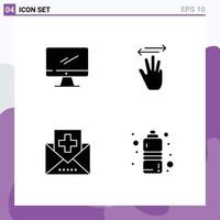 Pack of 4 Modern Solid Glyphs Signs and Symbols for Web Print Media such as computer right imac hand cursor fitness Editable Vector Design Elements