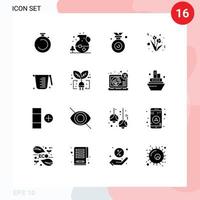 Set of 16 Vector Solid Glyphs on Grid for cooking tulip drink present won Editable Vector Design Elements