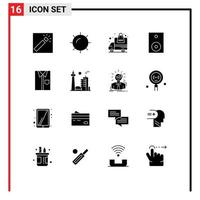 Modern Set of 16 Solid Glyphs Pictograph of cloth technology transportation speaker electronics Editable Vector Design Elements