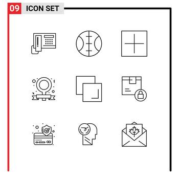Mobile Interface Outline Set of 9 Pictograms of box duplicate open copy feminism Editable Vector Design Elements