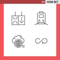 Pictogram Set of 4 Simple Filledline Flat Colors of light computing rail transportation world Editable Vector Design Elements