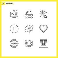 9 User Interface Outline Pack of modern Signs and Symbols of iot stop vacation pause control Editable Vector Design Elements