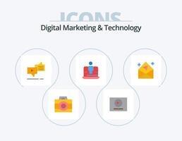 Digital Marketing And Technology Flat Icon Pack 5 Icon Design. marketing. laptop. chat. digital. speech vector