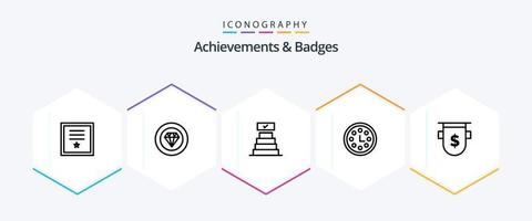 Achievements and Badges 25 Line icon pack including bank. wreath. performance. time. achievement vector