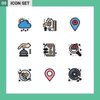 9 User Interface Filledline Flat Color Pack of modern Signs and Symbols of documents cyber scale alarm pin Editable Vector Design Elements