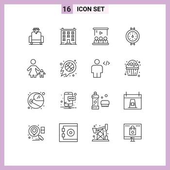 Pictogram Set of 16 Simple Outlines of family pipe presentation meter user Editable Vector Design Elements