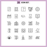 User Interface Pack of 25 Basic Lines of army process time function command Editable Vector Design Elements