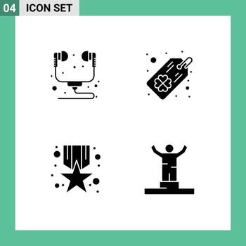 conjunto de 4 4 vector sólido glifos en cuadrícula para computadora recompensa auriculares cuatro hoja trébol logro editable vector diseño elementos