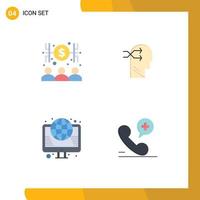 Group of 4 Flat Icons Signs and Symbols for banker hosting money brian web Editable Vector Design Elements