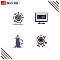 Modern Set of 4 Filledline Flat Colors Pictograph of browser chess hotel video knight Editable Vector Design Elements