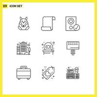 Pack of 9 Modern Outlines Signs and Symbols for Web Print Media such as hardware disk devices company building Editable Vector Design Elements