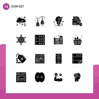 Set of 16 Commercial Solid Glyphs pack for game cooperation idea security file Editable Vector Design Elements