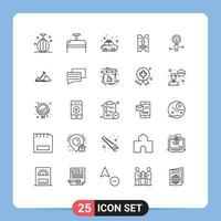 línea paquete de 25 universal símbolos de información flecha coche hotel boleto editable vector diseño elementos