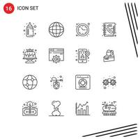 Modern Set of 16 Outlines Pictograph of bakery phone laboratory directory time optimization Editable Vector Design Elements