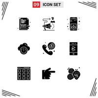 Universal Icon Symbols Group of 9 Modern Solid Glyphs of call network megaphone power mobile Editable Vector Design Elements