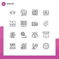 Group of 16 Modern Outlines Set for frame king online storage crown target Editable Vector Design Elements