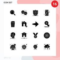 Pack of 16 Modern Solid Glyphs Signs and Symbols for Web Print Media such as pop mobile internet love shield Editable Vector Design Elements