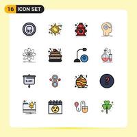 16 Universal Flat Color Filled Line Signs Symbols of data mind fire human cyber Editable Creative Vector Design Elements