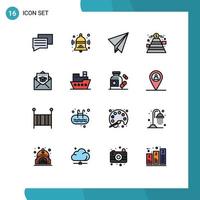 Universal Icon Symbols Group of 16 Modern Flat Color Filled Lines of mail education paper plane cap goal Editable Creative Vector Design Elements