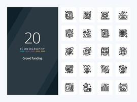 20 Crowdfunding Outline icon for presentation vector