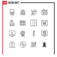 16 Universal Outlines Set for Web and Mobile Applications lab security avatar location gdpr Editable Vector Design Elements