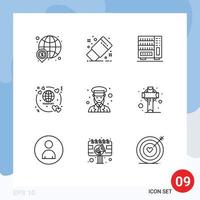 Set of 9 Commercial Outlines pack for female ticket tool passport drawer Editable Vector Design Elements