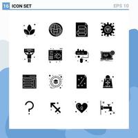 Set of 16 Modern UI Icons Symbols Signs for setting gear document energy tactic Editable Vector Design Elements