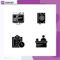 Pictogram Set of 4 Simple Solid Glyphs of design tools tasks pen text cashier Editable Vector Design Elements