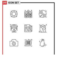 Set of 9 Modern UI Icons Symbols Signs for education text music file water Editable Vector Design Elements