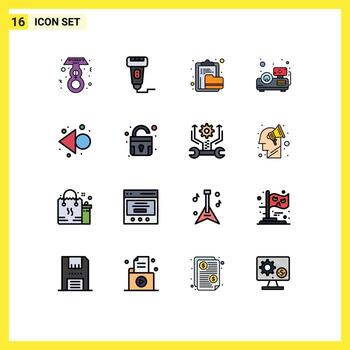 Set of 16 Vector Flat Color Filled Lines on Grid for left projector archive presentation folder Editable Creative Vector Design Elements