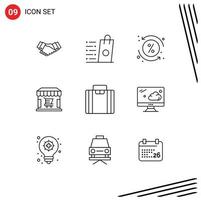 Modern Set of 9 Outlines and symbols such as store shop shop ecommerce percent Editable Vector Design Elements