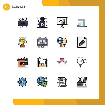 plano color lleno línea paquete de dieciséis universal símbolos de taza Scince conferencia escalabel sistema escalabel editable creativo vector diseño elementos