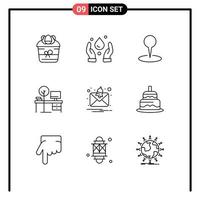 Group of 9 Modern Outlines Set for alert place location office comfort Editable Vector Design Elements