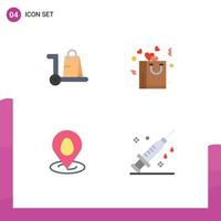 Group of 4 Modern Flat Icons Set for bag location shop heart map Editable Vector Design Elements