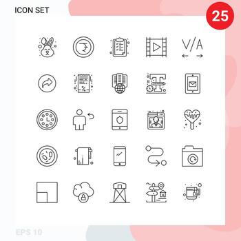 pictograma conjunto de 25 sencillo líneas de texto corriente portapapeles jugador medios de comunicación jugador editable vector diseño elementos