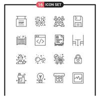 Modern Set of 16 Outlines Pictograph of bed floppy business electronics devices Editable Vector Design Elements