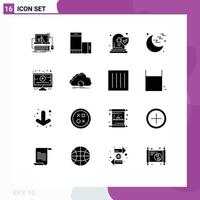 16 Thematic Vector Solid Glyphs and Editable Symbols of lesson moon rotate medical funeral Editable Vector Design Elements